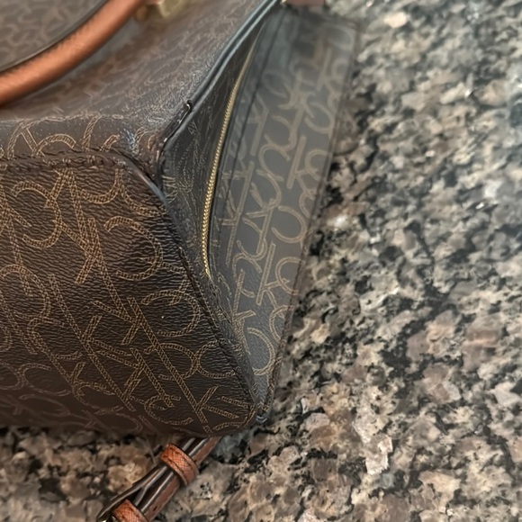 Calvin Klein Brown monogram logo Structured Tote with Gold Accents - Picture 9 of 16